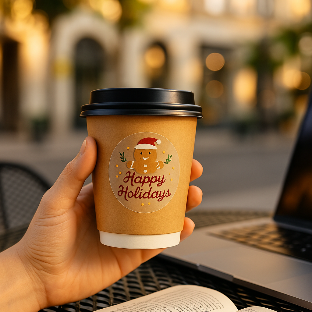 Custom circle vinyl stickers for coffee cup packaging