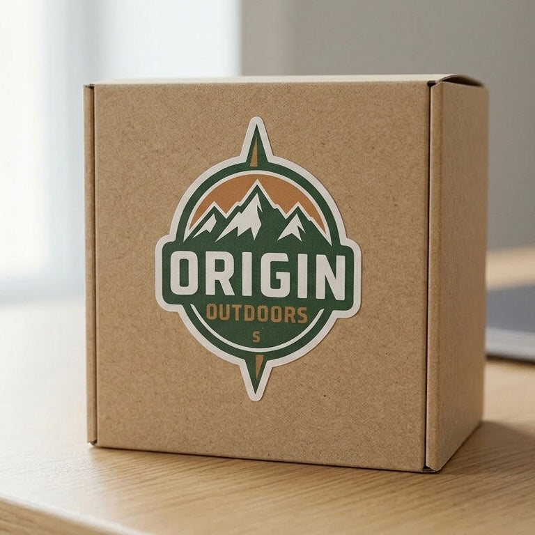 Custom die cut vinyl logo sticker on packaging box for small business branding