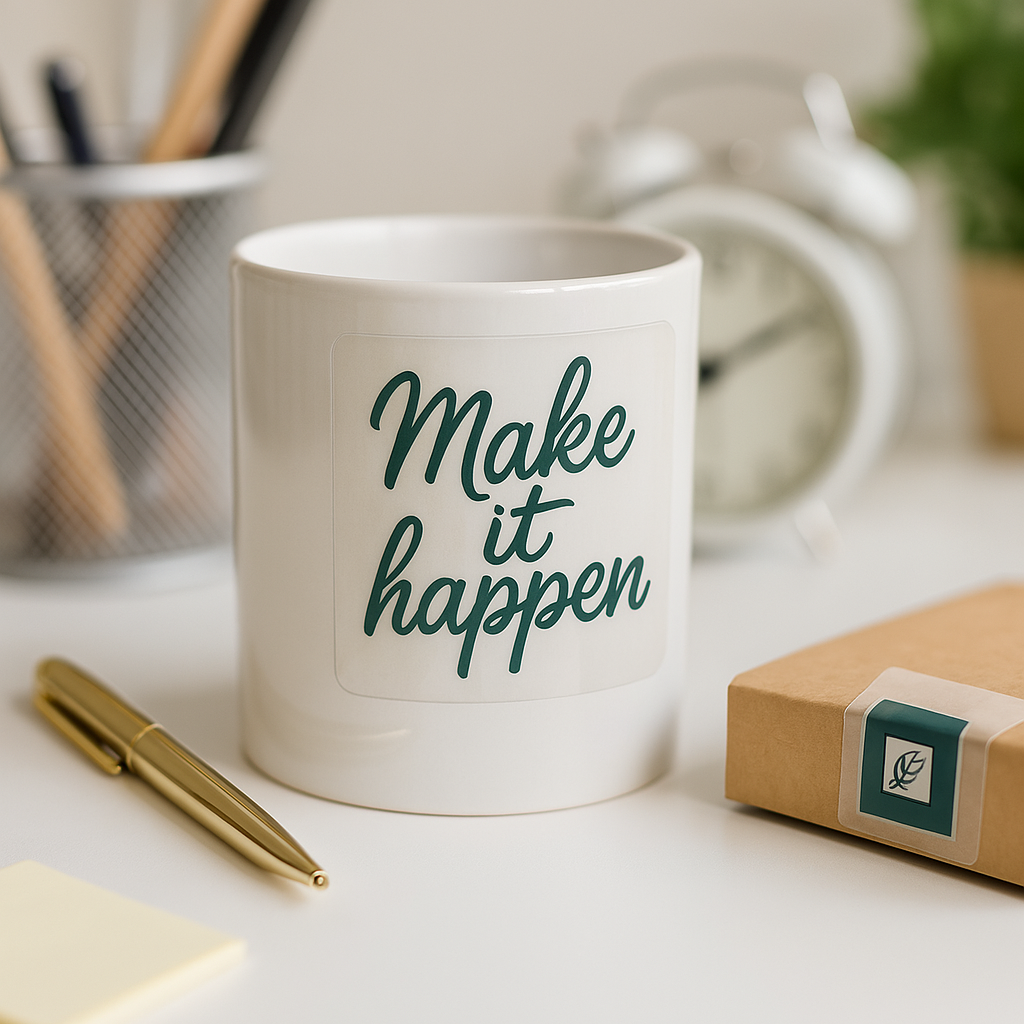 Custom rectangle vinyl stickers for mug branding